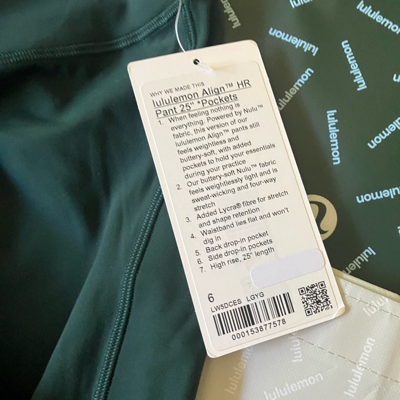 NWT Lululemon Align High-Rise Pant 25" *Pockets, Sz 6, Legacy Green - Picture 2 of 4